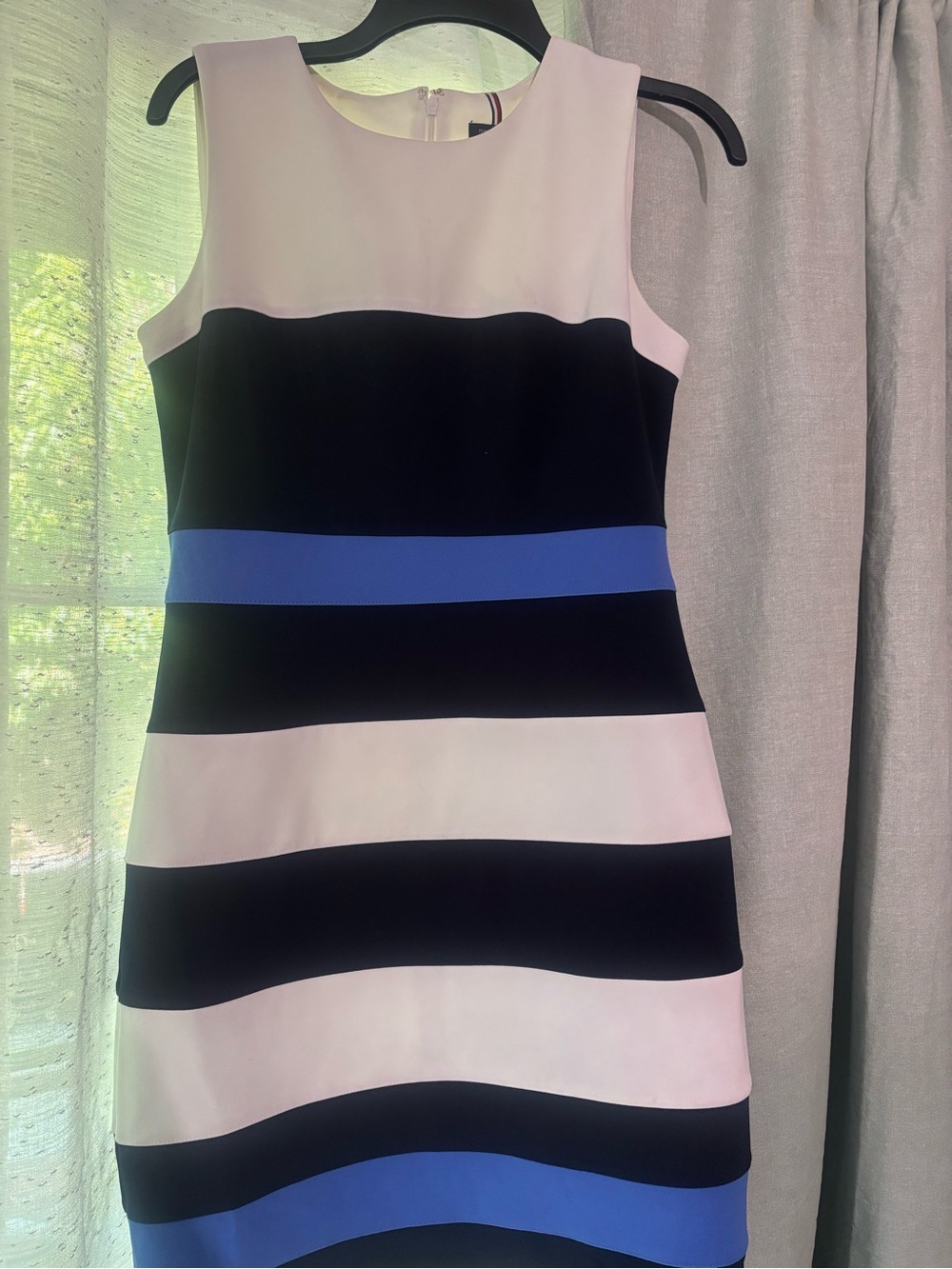 Tommy Hilfiger Sleeveless Colorblock Midi Dress in White, Black & Blue